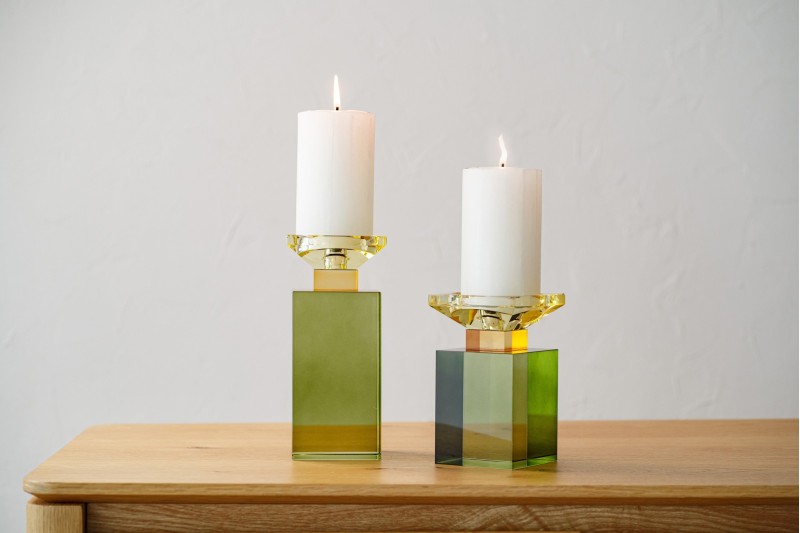 TAO COLLECTION: GREEN AND LIME CRYSTAL CANDLEHOLDERS| VP Interiorismo.